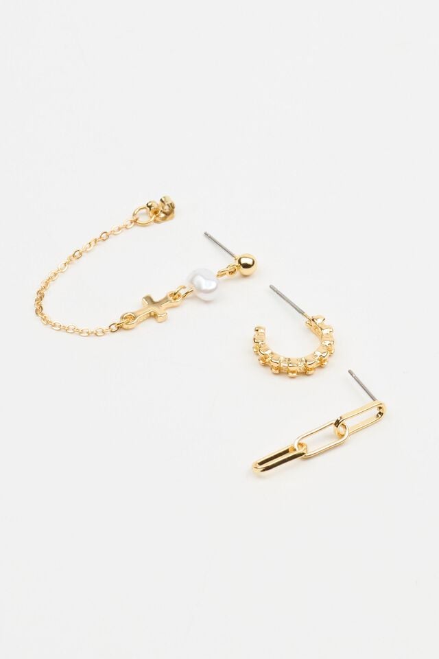 White / Gold Garage 3-pack Cross Pearl Loop Hoop Women Necklaces | A-1985407