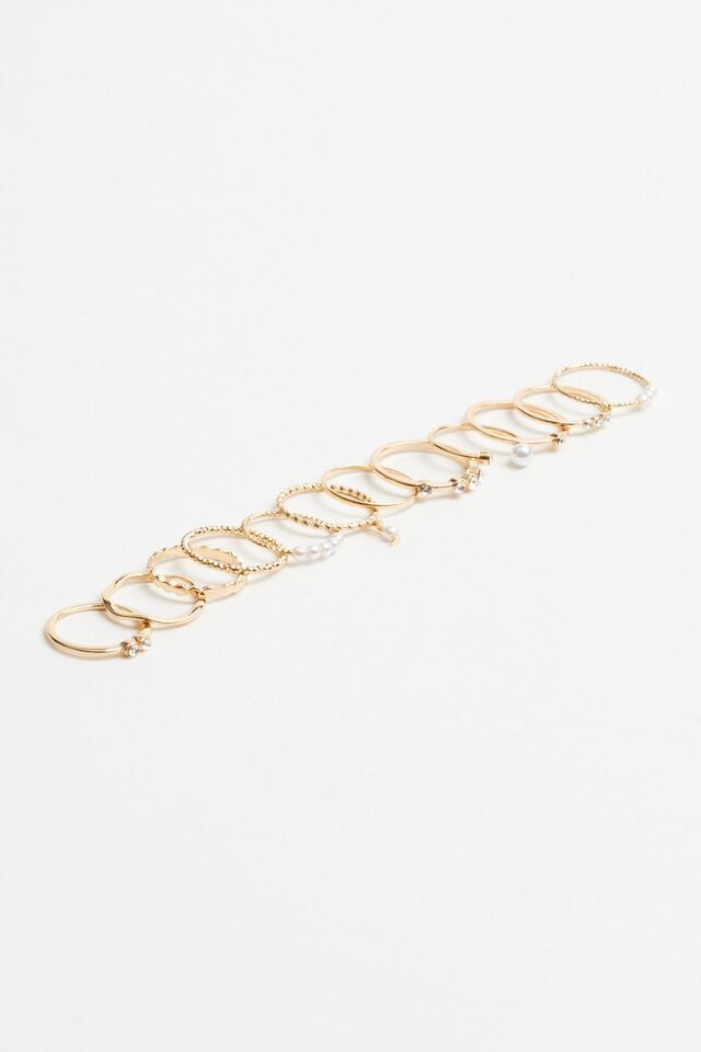 White / Gold Garage Set Of 12 Delicate Women Rings | A-0459167
