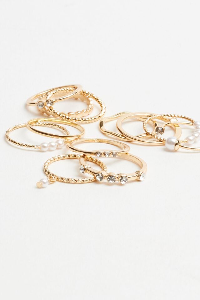 White / Gold Garage Set Of 12 Delicate Women Rings | A-0459167