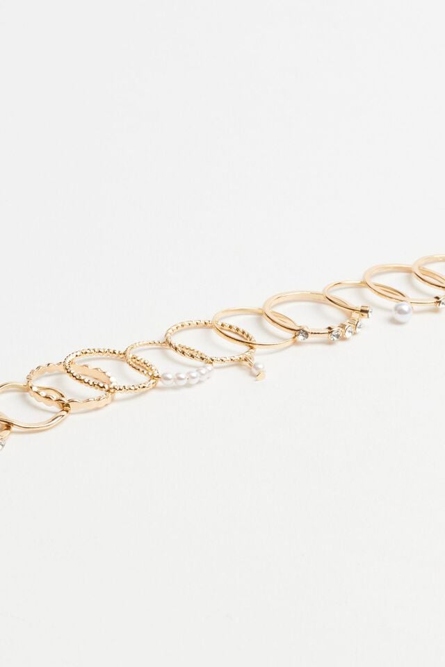 White / Gold Garage Set Of 12 Delicate Women Rings | A-0459167