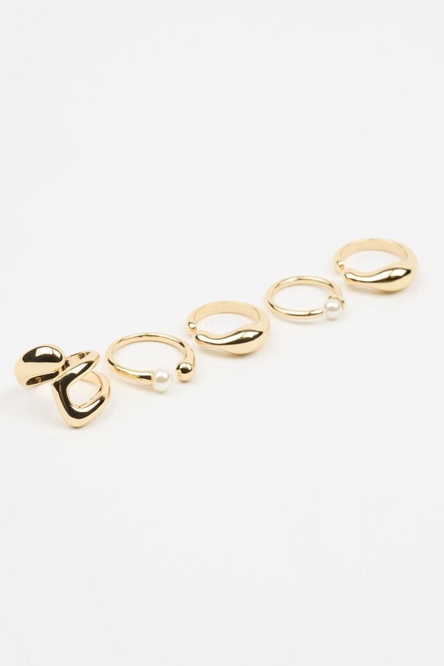 White / Gold Garage Set Of 5 Pearl & Organic Women Rings | A-9435108