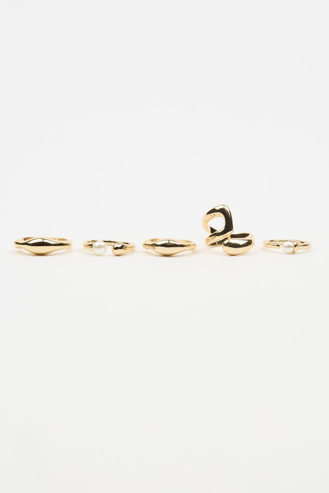 White / Gold Garage Set Of 5 Pearl & Organic Women Rings | A-9435108