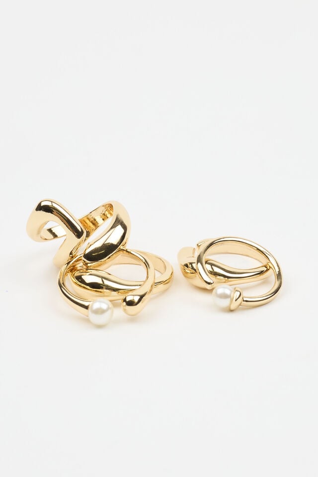 White / Gold Garage Set Of 5 Pearl & Organic Women Rings | A-9435108