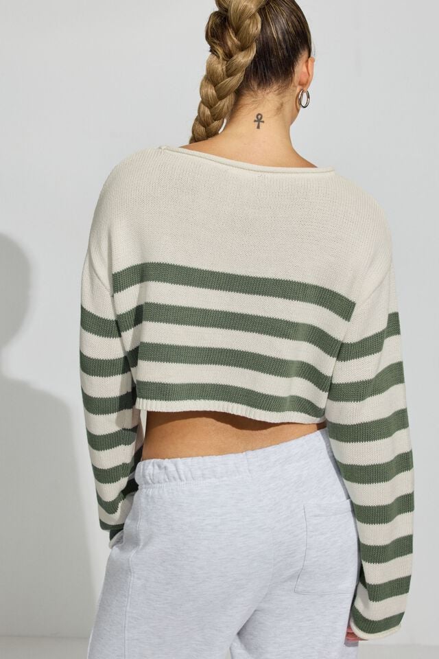 White / Green Garage Supersoft Boatneck Women Sweater | A-2350719