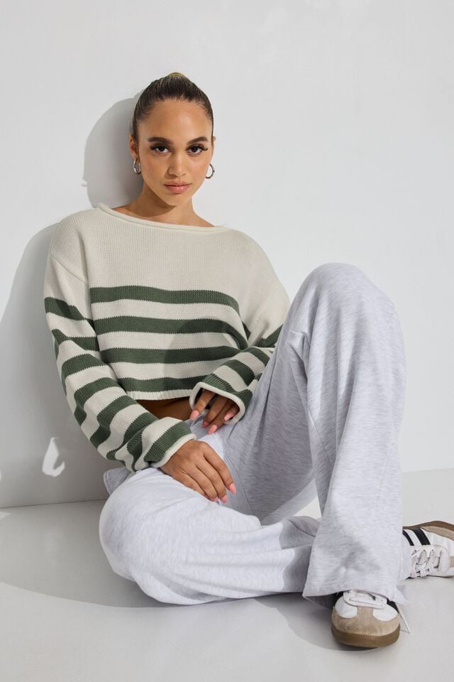 White / Green Garage Supersoft Boatneck Women Sweater | A-2350719