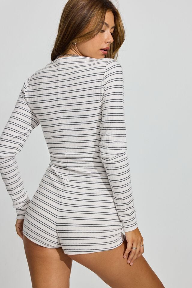 White / Grey Garage Ribbed Women Rompers | A-3170654