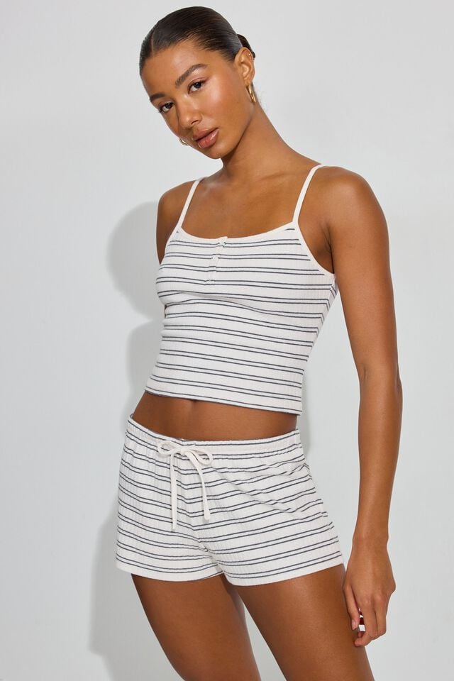 White / Grey Garage Ribbed Women Shorts | A-7965483