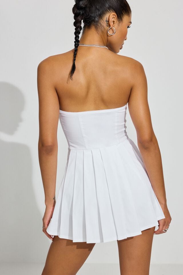 White / Pink Garage Bow Sweetheart Mini Women Dress | A-1504879